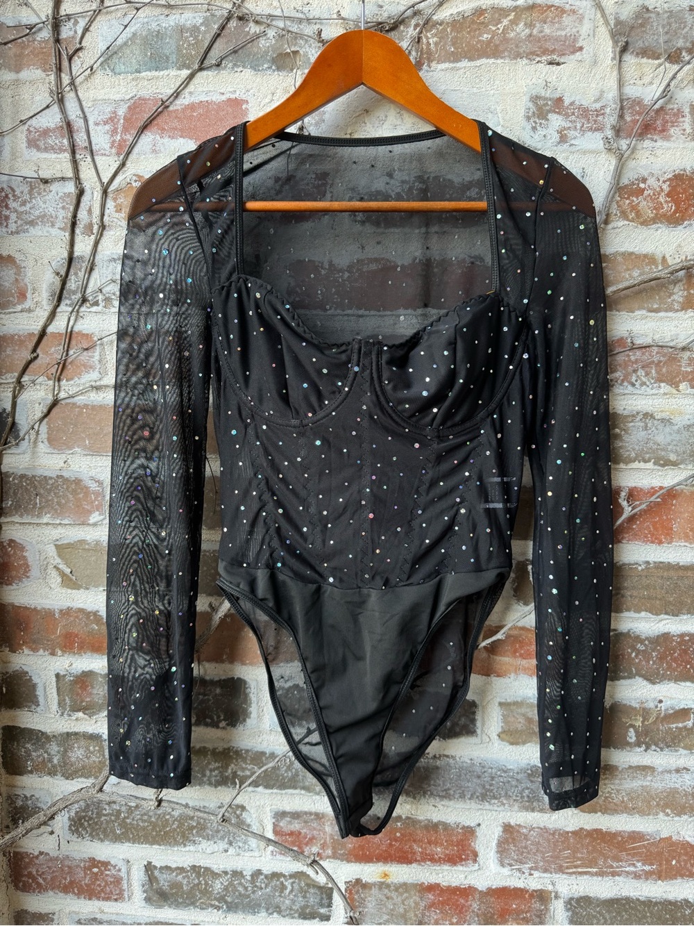 🌟 SHEIN Sparkly Rhinestone Sheer Mesh Corset Bodysuit 🌟